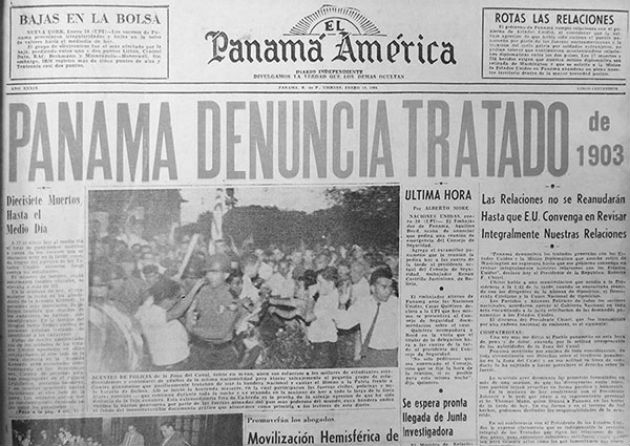 En la tarde del jueves 9 de Enero de 1964, estudiantes del Instituto Nacional Escuela fueron reprimidos por la Policía Zoneíta, que destruyó el pabellón nacional.