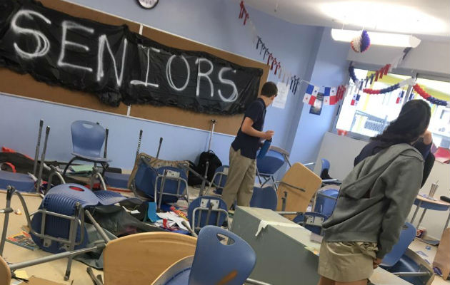 Graduandos del Colegio Panamá vandalizan salón en celebración de 'Prank Day'. Foto: Redes sociales.