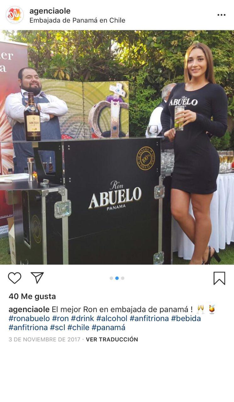 Candy Rubio, hija de Jorge Hernán Rubio, ha promocionado en Chile  el Ron Abuelo que exporta la familia de Juan Carlos Varela .