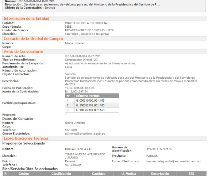 La contratación se muestra en el portal Panamá Compras.
