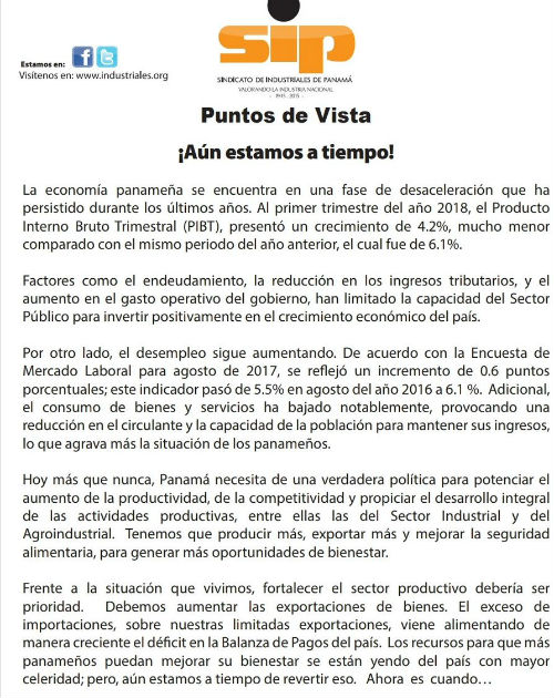 Sindicato de Industriales pide reactivar productividad del país. 