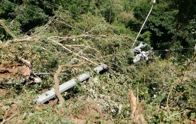 Varios postes del tendido eléctrico también se encuentran en el suelo a consecuencia de los deslizamientos de tierra. Foto: Eric A. Montenegro.