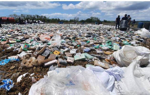 28.7 toneladas de drogas fueron destruidas este viernes 5 de marzo. Foto:Policía Nacional