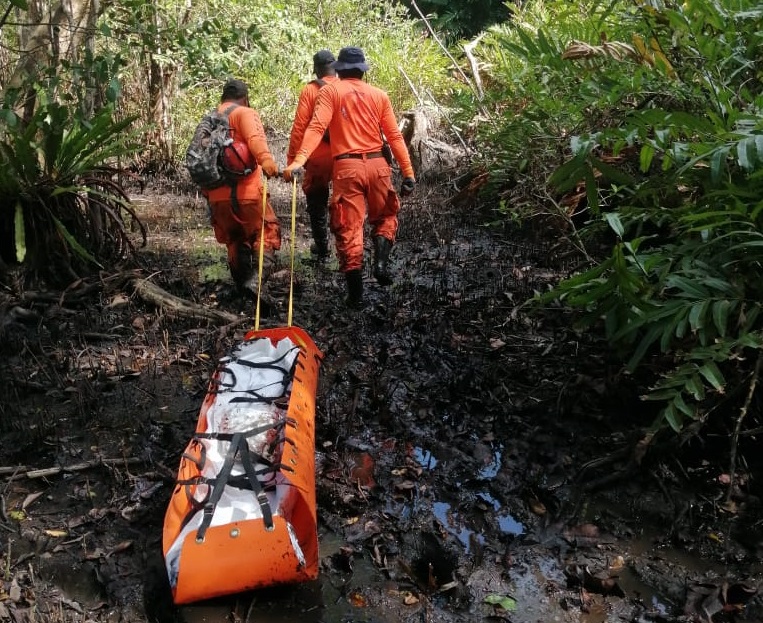 Personal del Sinaproc, utilizando una camilla de rescate, envolvió el cadáver y lo sacó del área. Foto: Diómedes Sánchez 