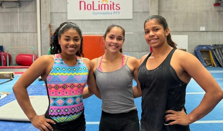 Hillary Heron, Lana Herrera y Karla Navas, del equipo panameño de gimnasia. Foto:  Cortesía