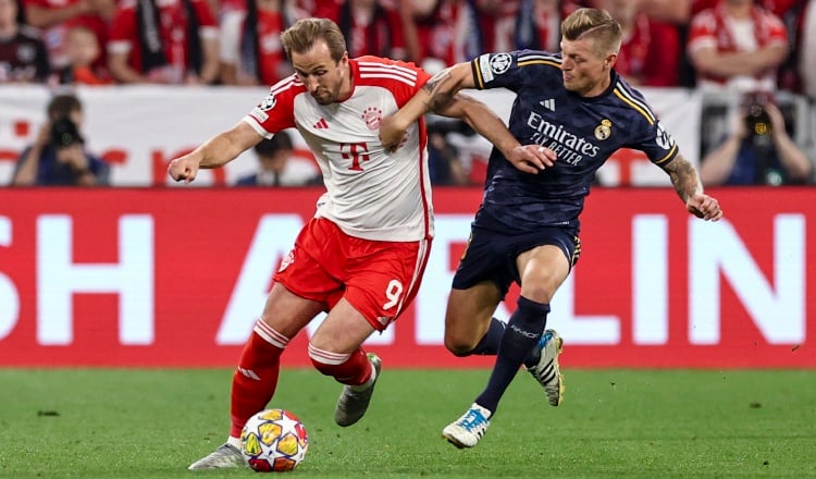 Harry Kane del Bayern (izq) y Toni Kroos del Real Madrid. Foto: EFE