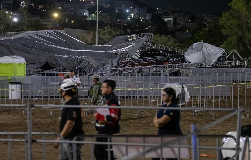 Zona donde se desplomó un templete durante un acto político de Movimiento Ciudadano (MC). Foto: EFE