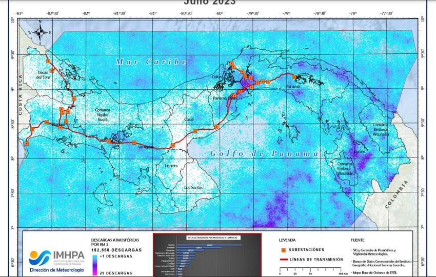 Mapa de descargas atmosféricas correspondiente a julio de 2023, uno de los meses con mayor actividad.