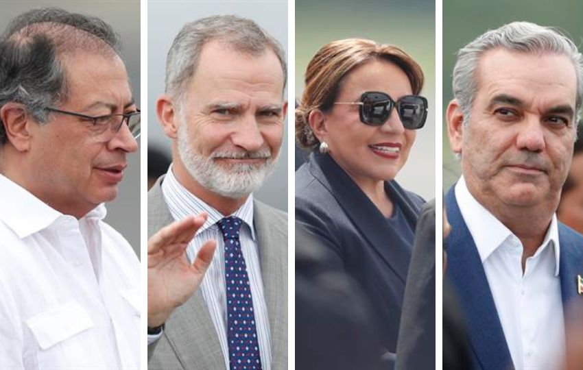 El presidente de Colombia, Gustavo Petro, el rey de España, Felipe VI, la presidenta de Honduras, Xiomara Castro y el presidente de República Dominicana, Luis Abinader. Fotos: EFE