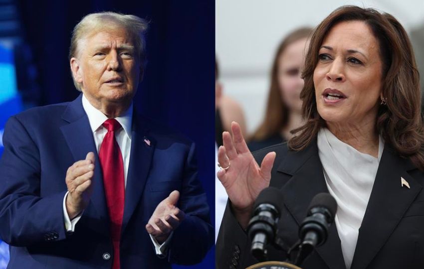 El expresidente de EE.UU. Donald Trump y a la vicepresidenta estadounidense Kamala Harris. Foto: EFE