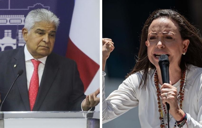 El presidente, José Raúl Mulino, conversó con la opositora, María Corina Machado. Foto: EFE