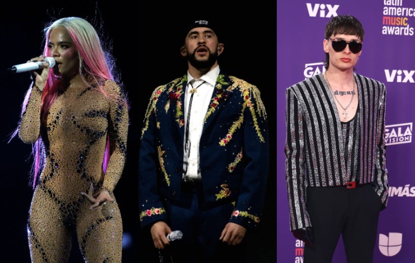 Karol G, Bad Bunny y Peso Pluma. Foto: EFE / Archivo