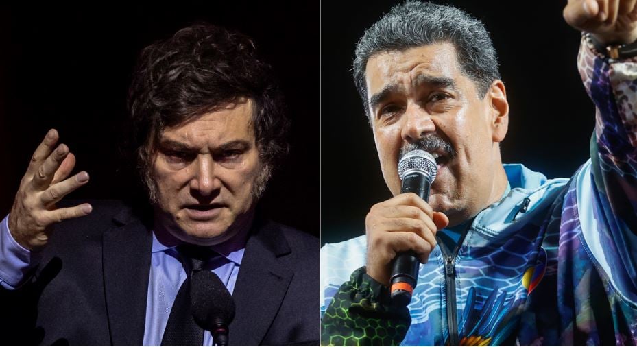 Javier Milei, presidente de Argentina, y Nicolás Maduro, mandatario venezolano. Foto: EFE