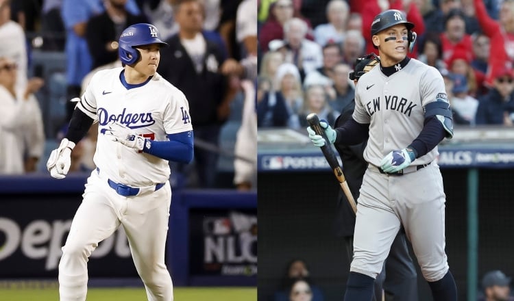 Shohei Ohtani de los Dodgers y Aaron Judge de los Yanquis, listos para la Serie Mundial de las Grandes Ligas. Foto: EFE