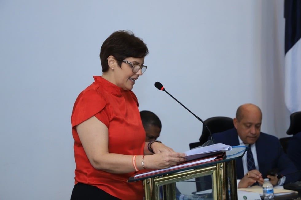 Diputada Grace Hernández durante la sustentación de la propuesta del Partido Otro Camino (Moca) al proyecto de reformas a la CSS. Foto: Cortesía