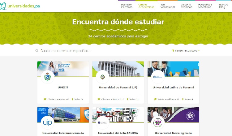 La persona encontrará en 'universidades.pa una lista de más de 2,000 carreras. 